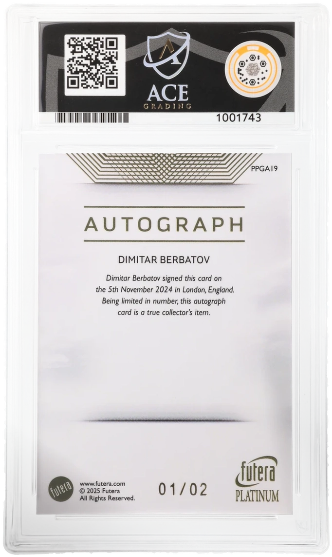 2025 Futera Platinum World Football Edition 1 Dimitar Berbatov Autograph Graded NM-MT 8