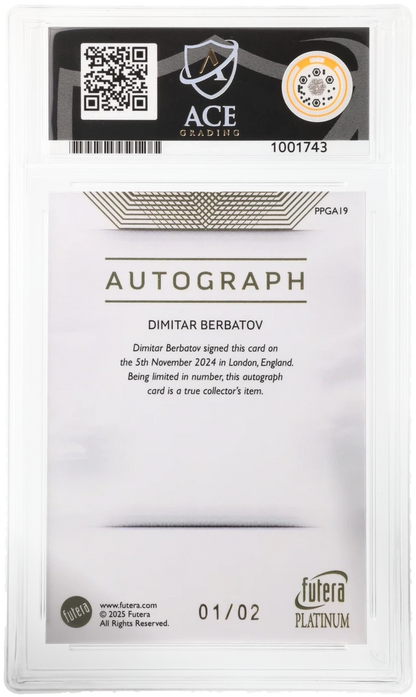 2025 Futera Platinum World Football Edition 1 Dimitar Berbatov Autograph Graded NM-MT 8