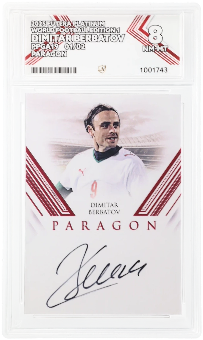 2025 Futera Platinum World Football Edition 1 Dimitar Berbatov Autograph Graded NM-MT 8