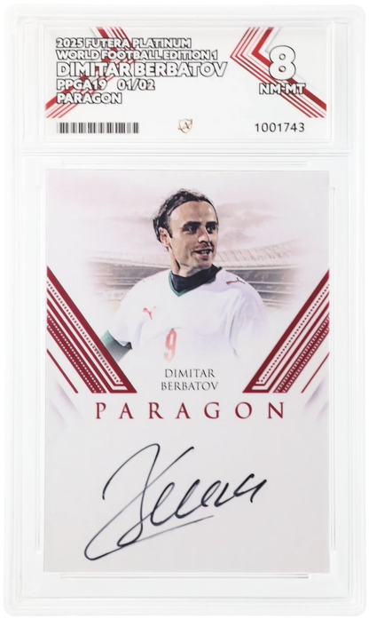 2025 Futera Platinum World Football Edition 1 Dimitar Berbatov Autograph Graded NM-MT 8