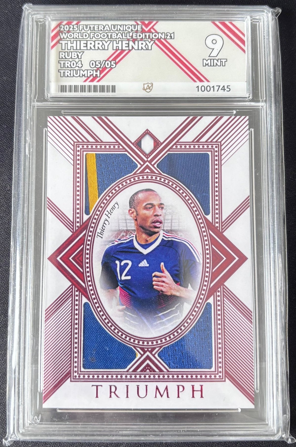 2025 Futera Unique World Football Edition 21 Thierry Henry Match Worn Patch 5/5 ACE Graded Mint 9 - TENTENBREAKS