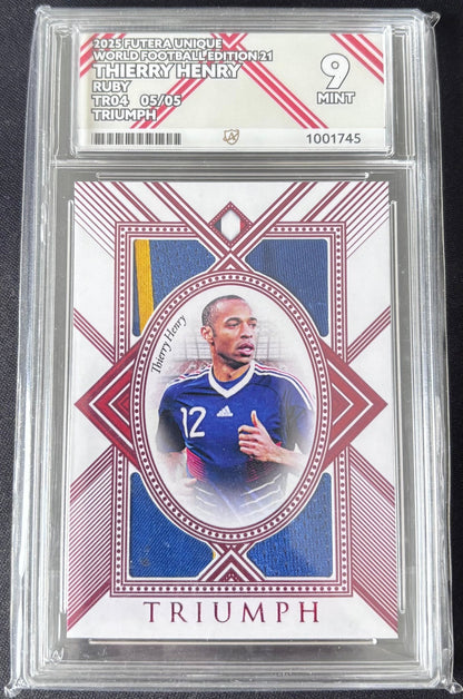 2025 Futera Unique World Football Edition 21 Thierry Henry Match Worn Patch 5/5 ACE Graded Mint 9 - TENTENBREAKS